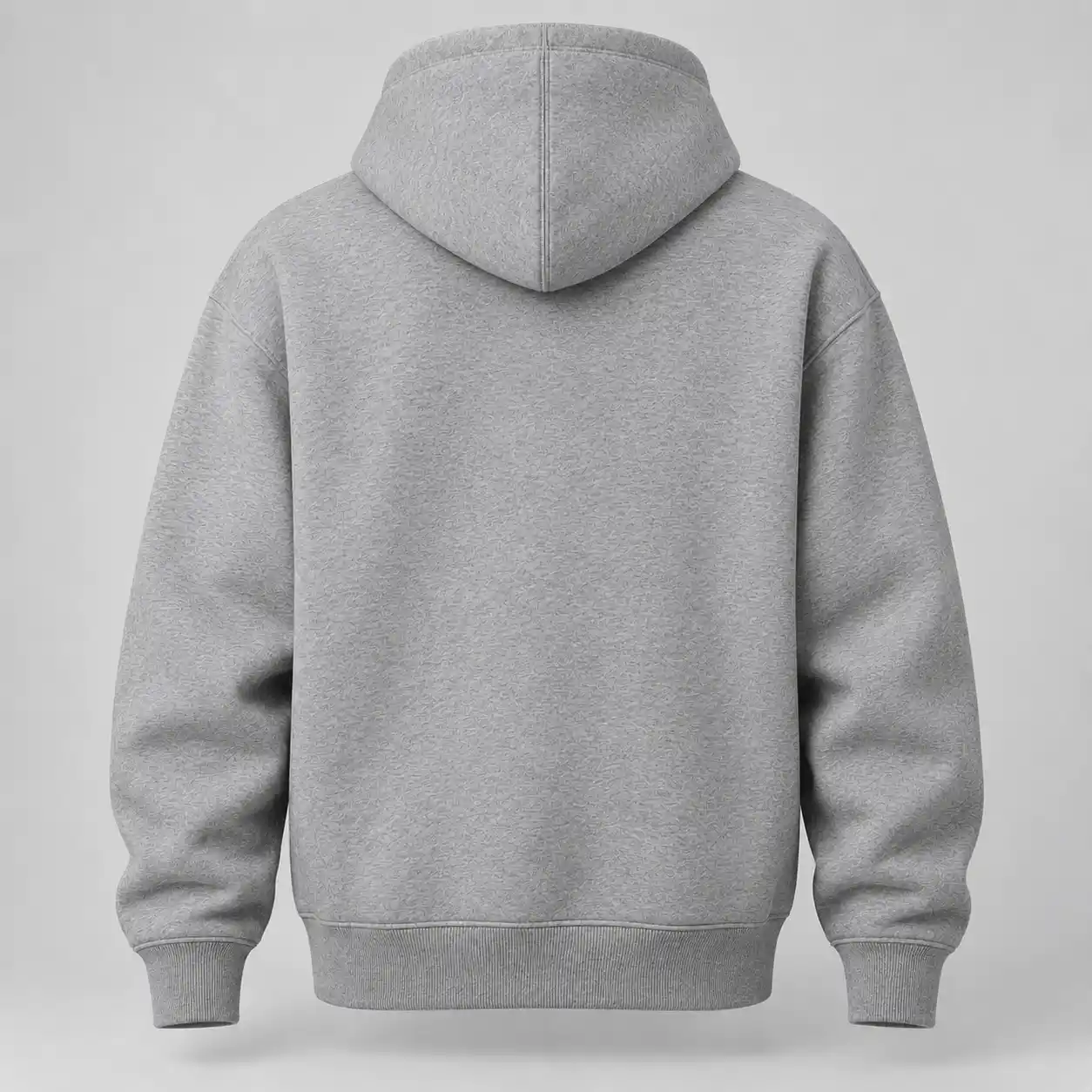 Blank grey hoodie from the back — a clear print area with no branding.